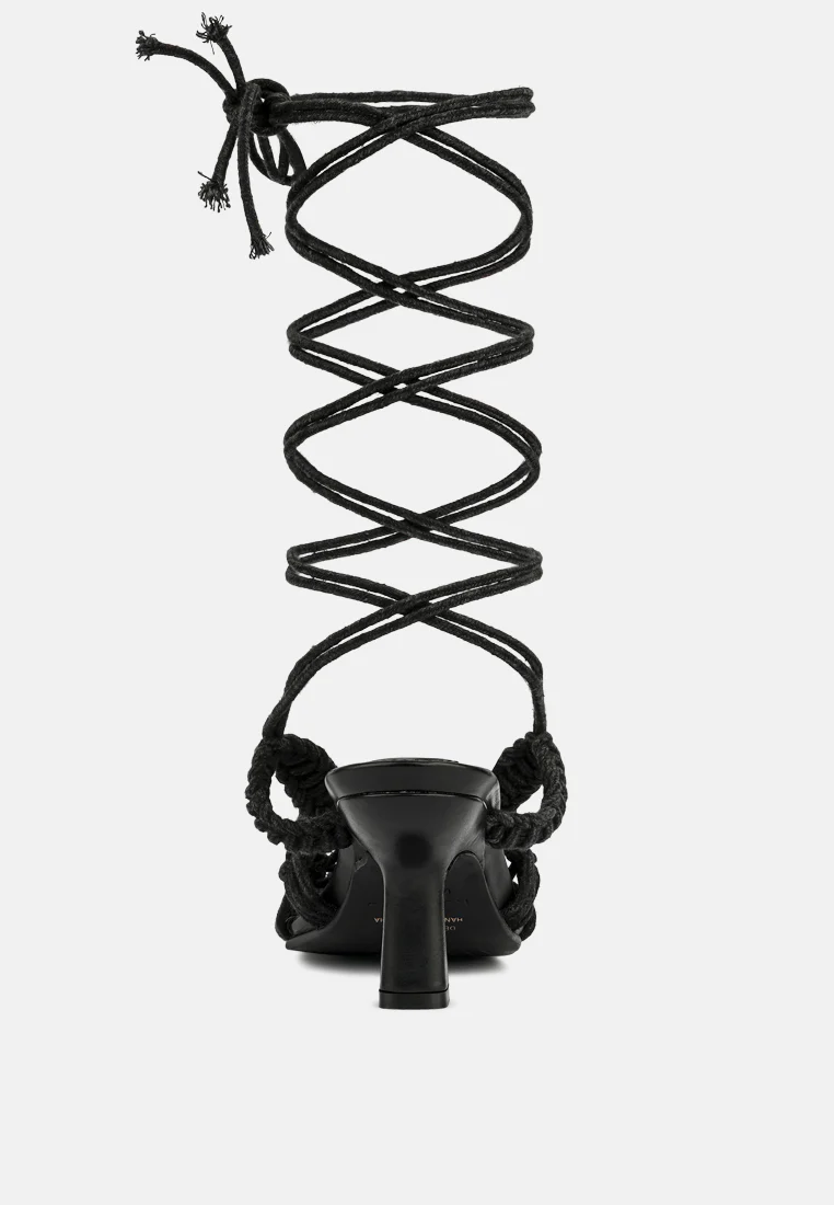 BEROE Black Braided Handcrafted Lace Up Sandal - Image 6