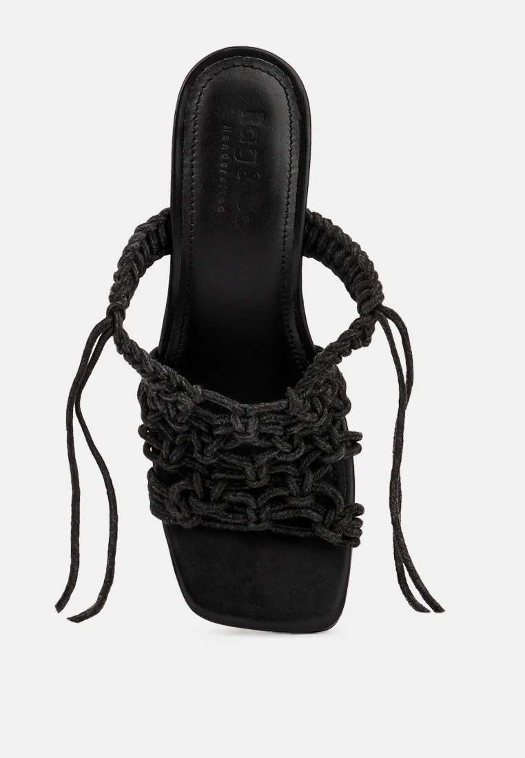 BEROE Black Braided Handcrafted Lace Up Sandal - Image 7