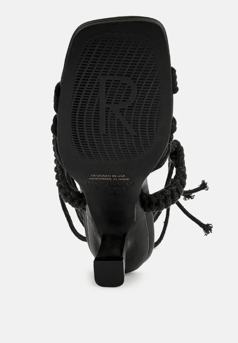 BEROE Black Braided Handcrafted Lace Up Sandal - Image 8