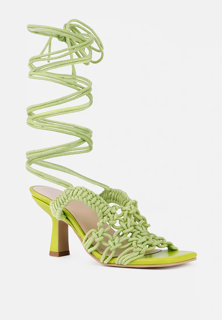 BEROE Green Braided Handcrafted Lace Up Sandal - Image 3