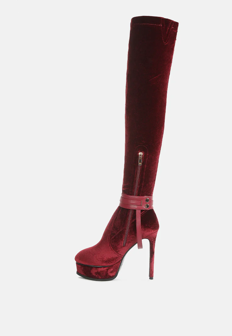 BISON Burgundy High Platform Heeled Long Boots - Image 3