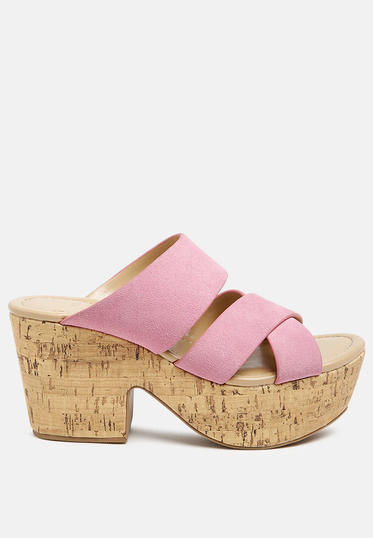 GERD Block Heeled Suede Slip-On Sandal in Pink - Image 2