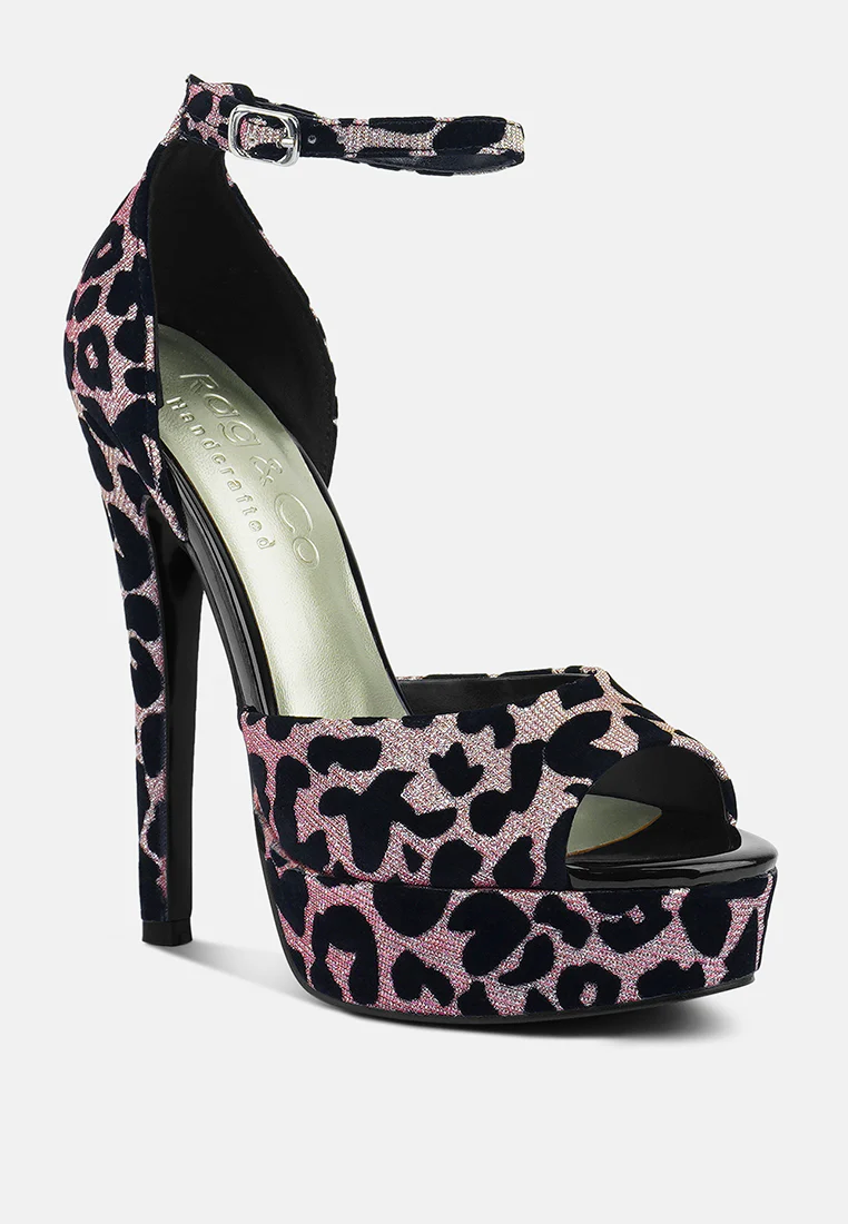 BRIGITTE Pink Leopard Print Peep toe Stiletto Sandal - Image 2