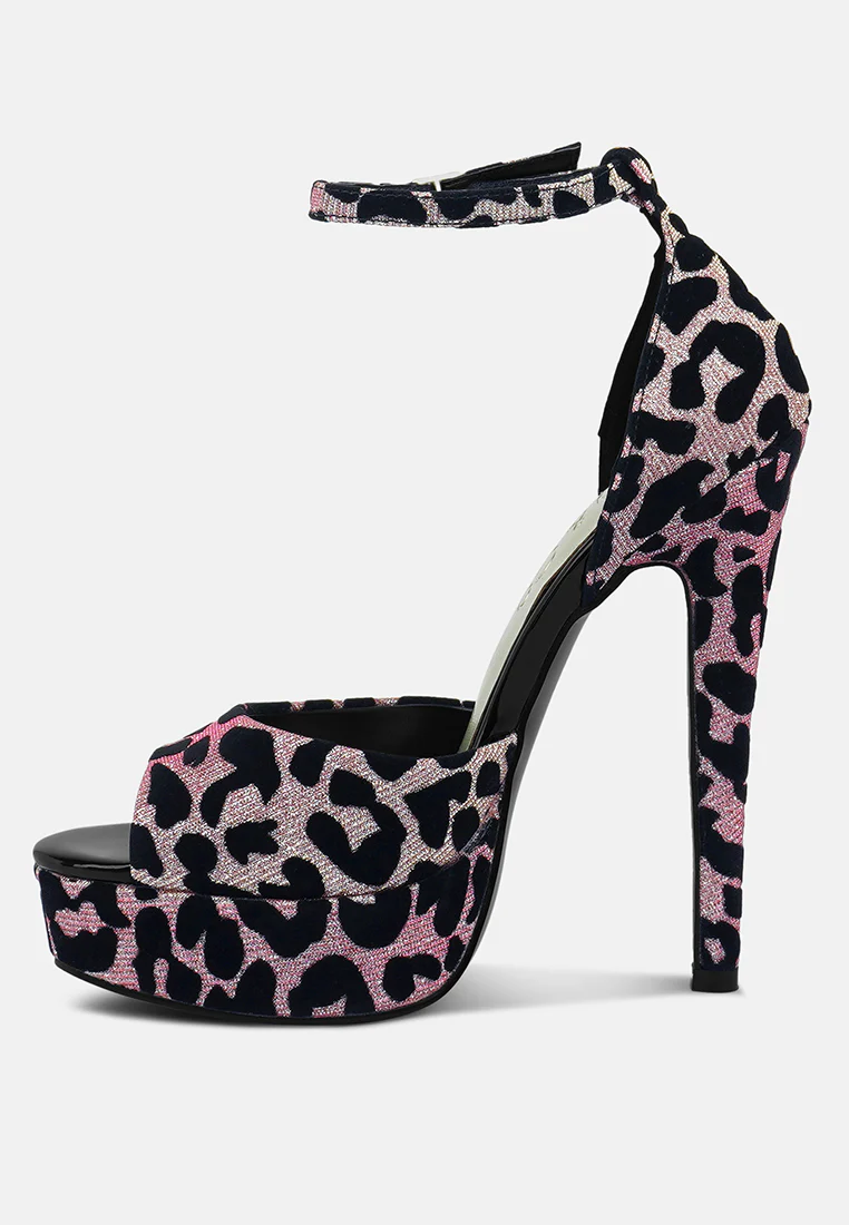 BRIGITTE Pink Leopard Print Peep toe Stiletto Sandal - Image 3
