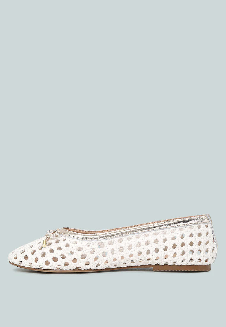 Brionna White Cotton Mesh Flat Ballerinas - Image 3