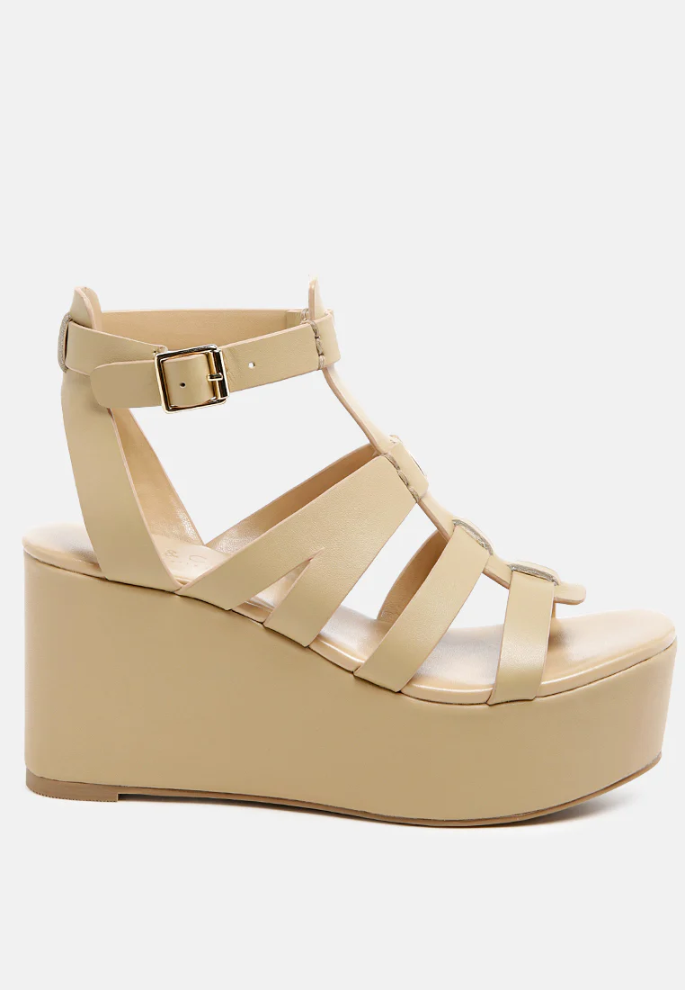 WINDRUSH Cage Wedge Leather Sandal in Nude - Image 2