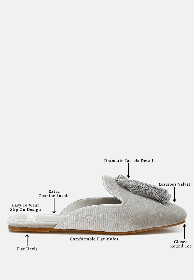 Cardinal Tassel Detail Velvet Mules - Image 11