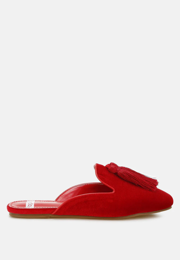 Cardinal Tassel Detail Velvet Mules - Image 12