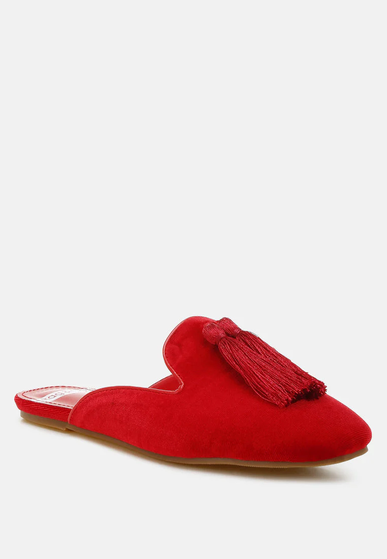 Cardinal Tassel Detail Velvet Mules - Image 13