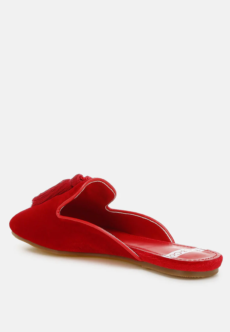 Cardinal Tassel Detail Velvet Mules - Image 14