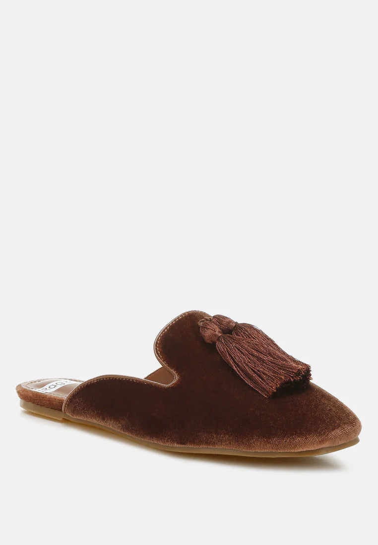 Cardinal Tassel Detail Velvet Mules - Image 7