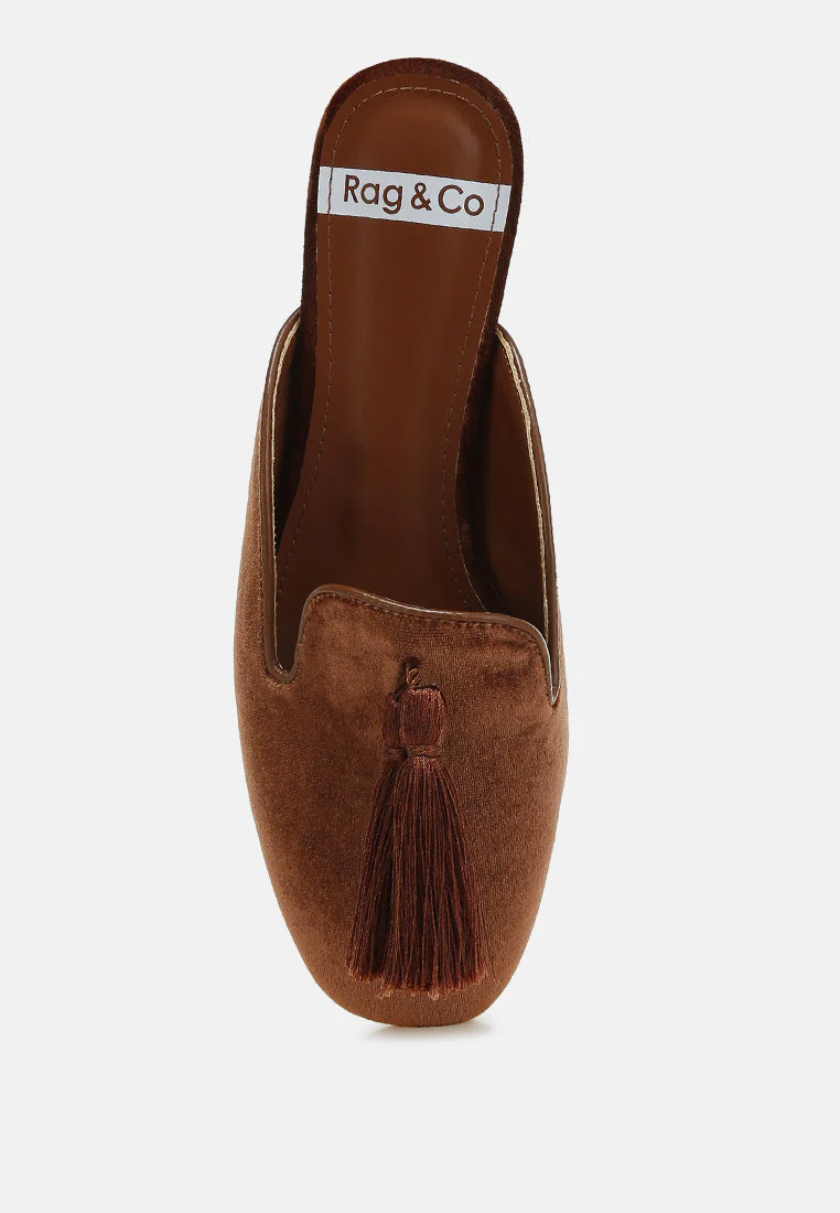 Cardinal Tassel Detail Velvet Mules - Image 9