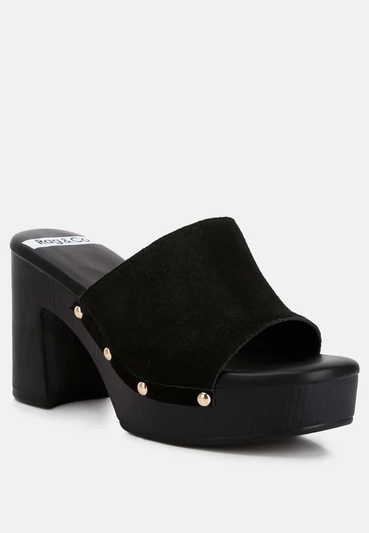 Cartera Soft Suede High Block Heel Clogs - Image 2
