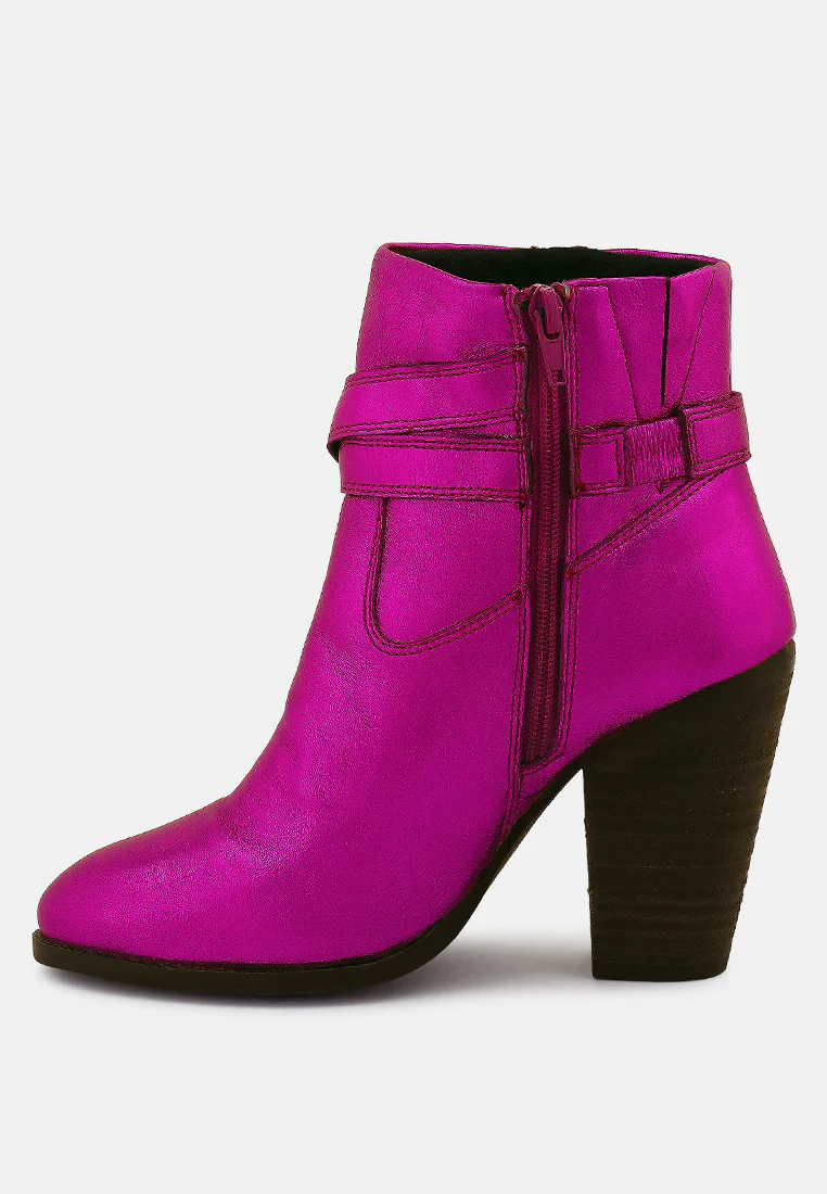 CAT-TRACK Fuchsia Metallic Leather Ankle Boots - Image 4