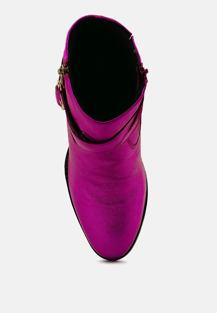 CAT-TRACK Fuchsia Metallic Leather Ankle Boots - Image 6