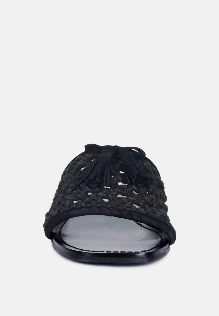 CEDAR Handwoven Natural Black Tassel Flats - Image 3