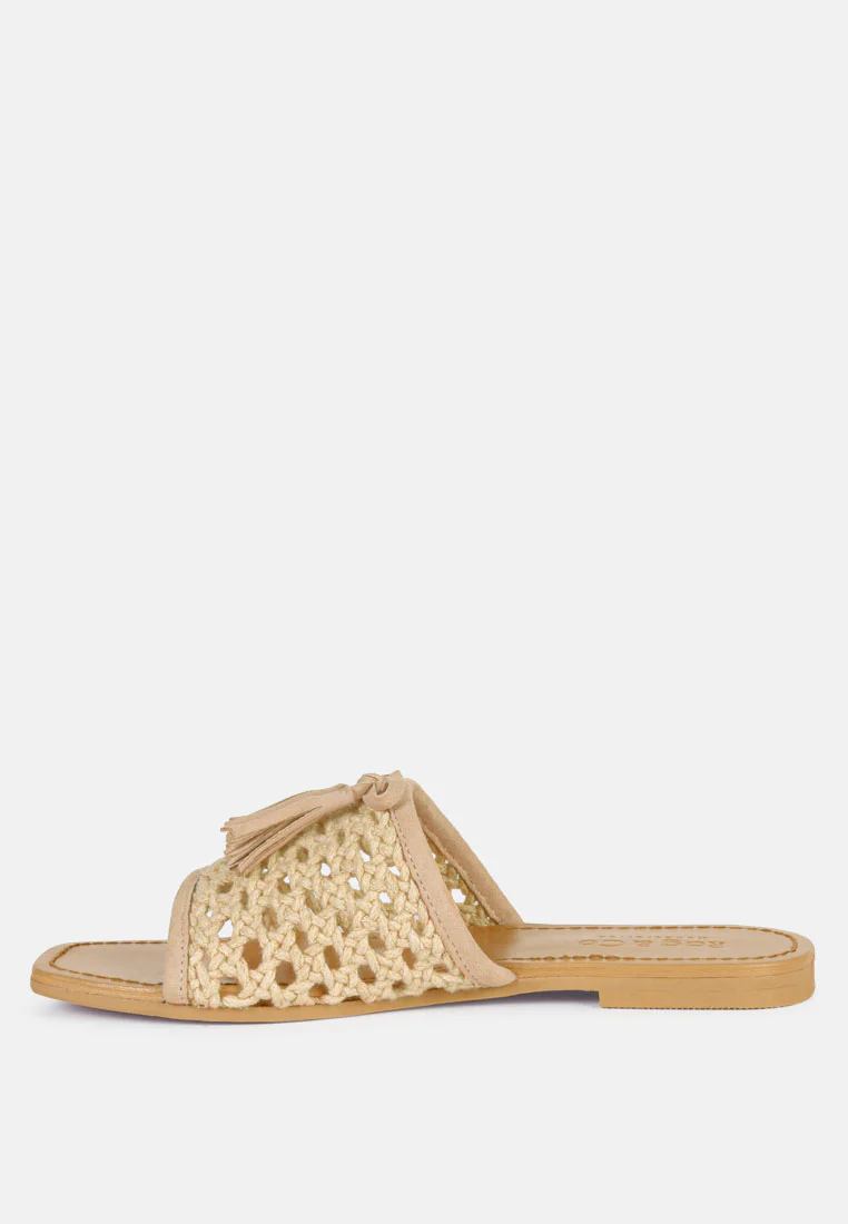 CEDAR Handwoven Natural Latte Tassel Flats - Image 4