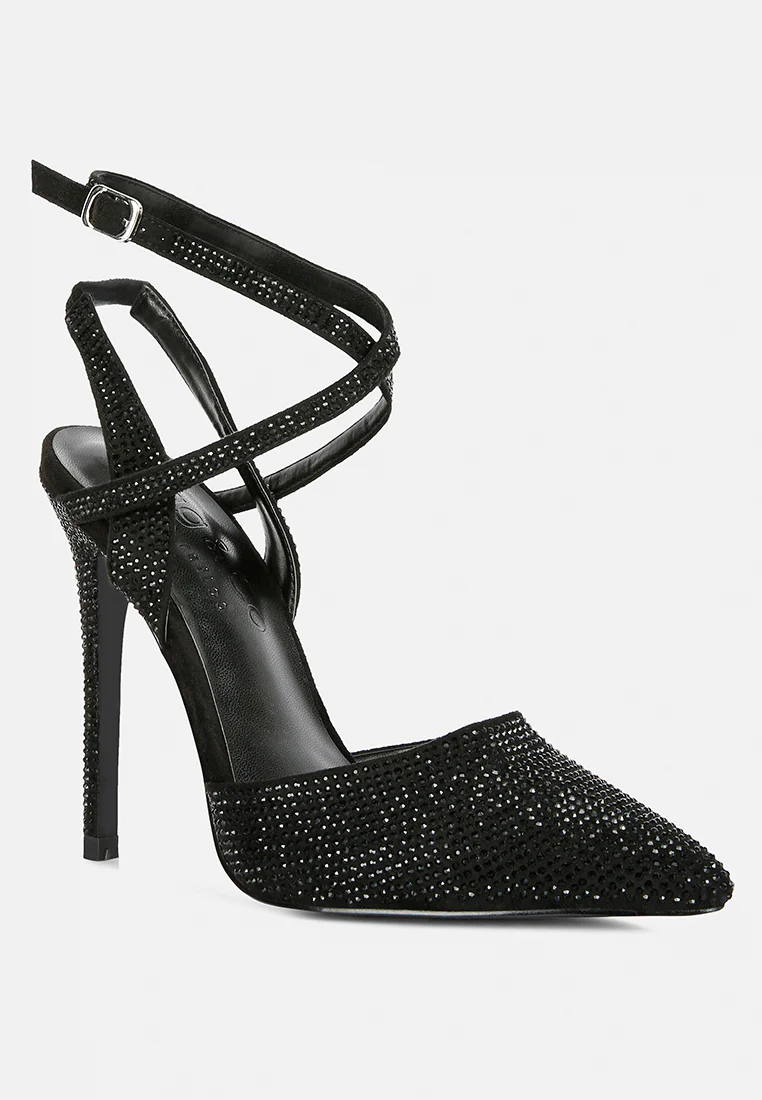 CHARMER Rhinestone Embellished Stiletto Sandals in Black - Image 2