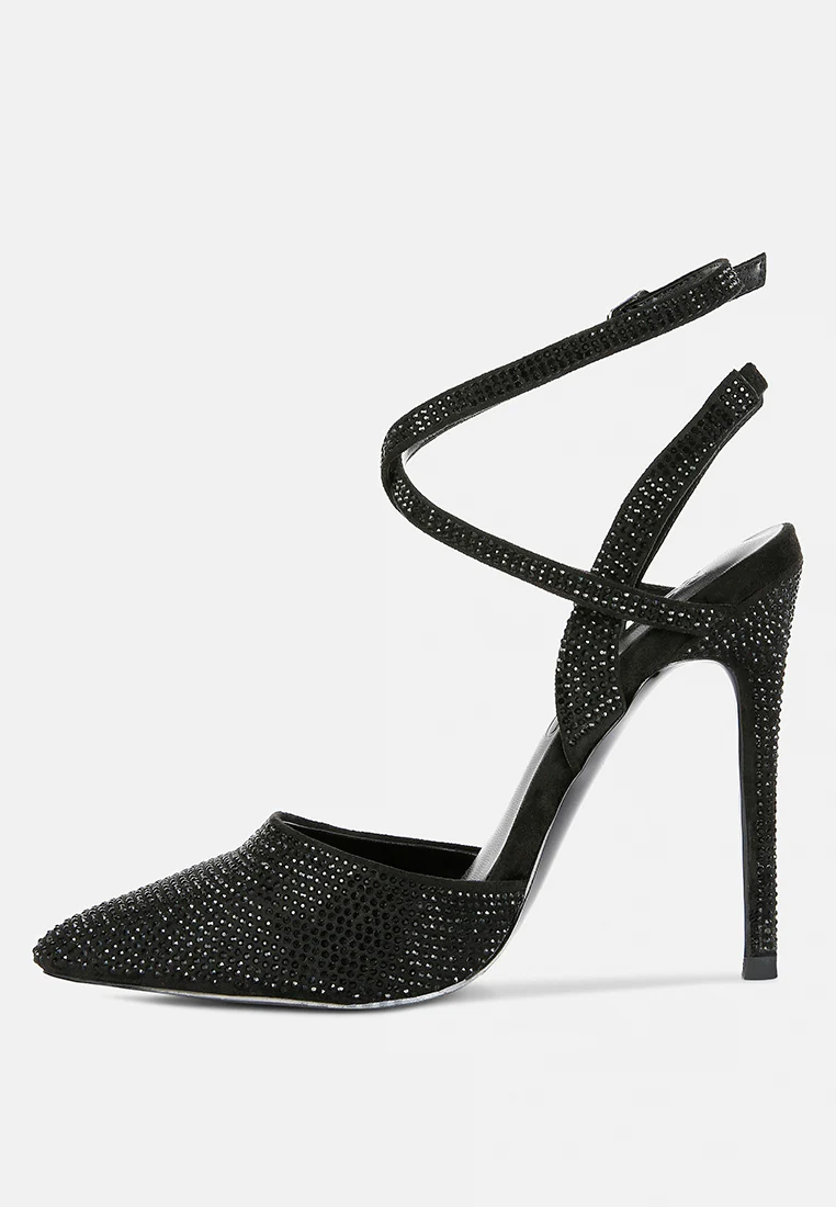 CHARMER Rhinestone Embellished Stiletto Sandals in Black - Image 4