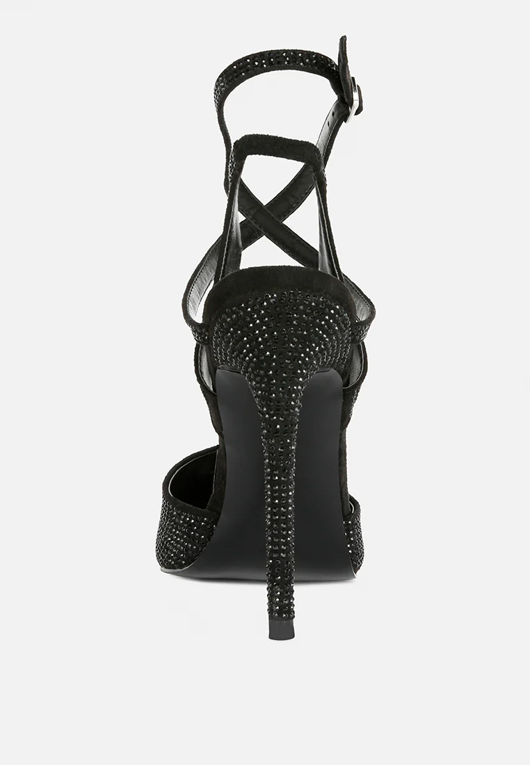 CHARMER Rhinestone Embellished Stiletto Sandals in Black - Image 5