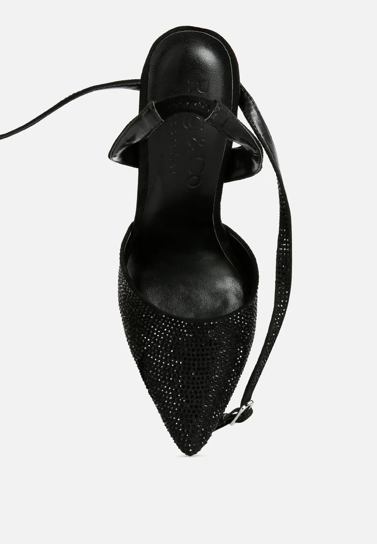 CHARMER Rhinestone Embellished Stiletto Sandals in Black - Image 6