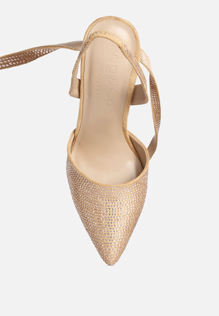 CHARMER Rhinestone Embellished Stiletto Sandals in Champagne - Image 6