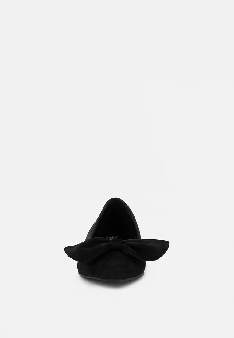 CHUCKLE Black Big Bow Suede Ballerina Flats - Image 4