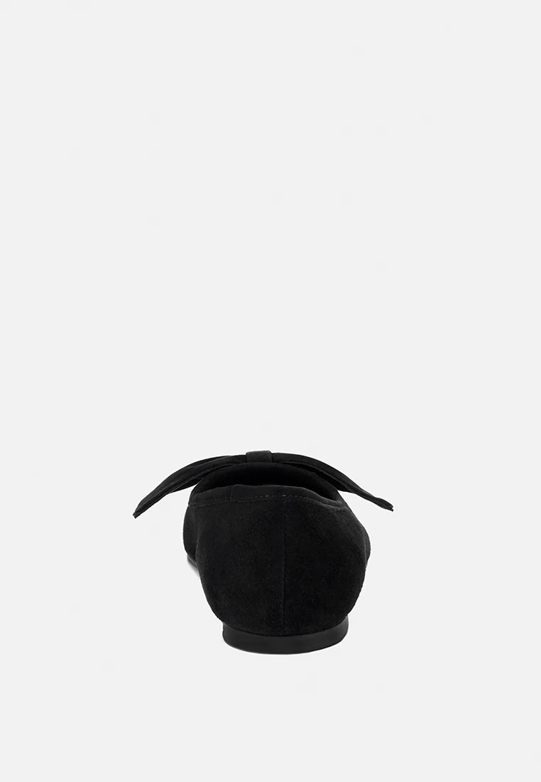 CHUCKLE Black Big Bow Suede Ballerina Flats - Image 5