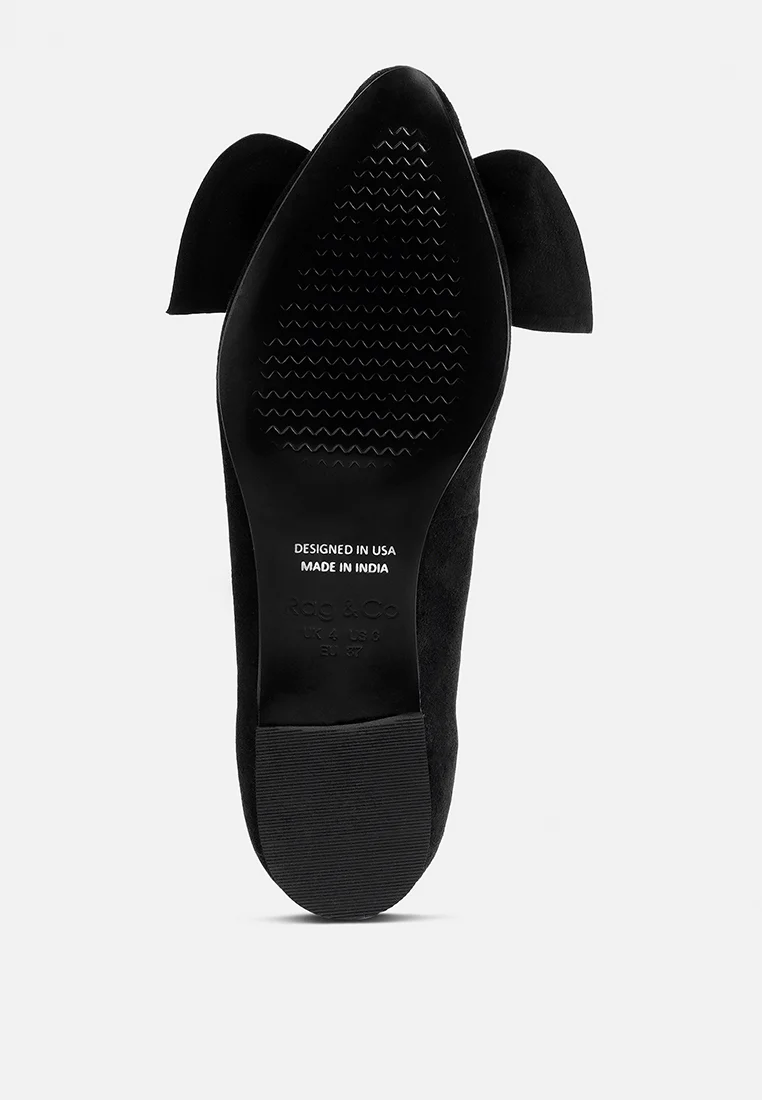 CHUCKLE Black Big Bow Suede Ballerina Flats - Image 7