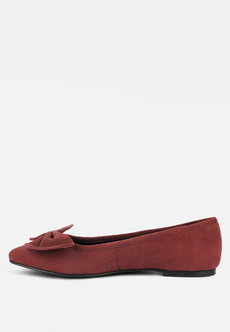 CHUCKLE Burgundy Big Bow Suede Ballerina Flats - Image 3