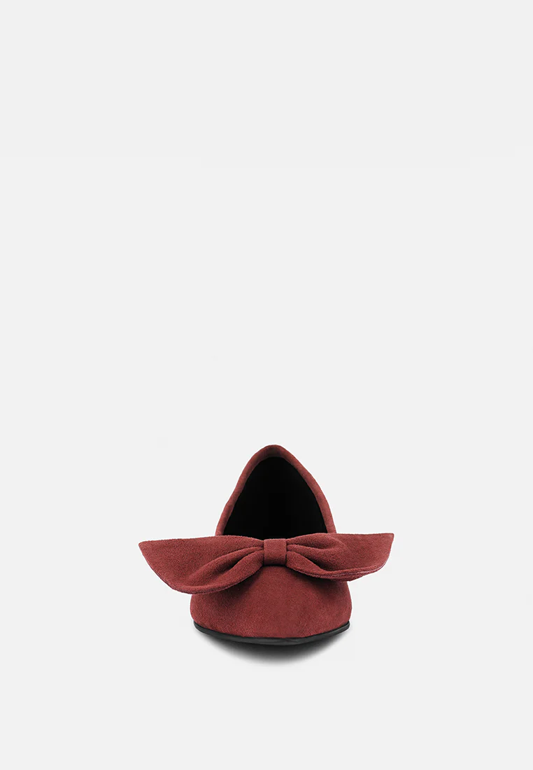 CHUCKLE Burgundy Big Bow Suede Ballerina Flats - Image 4