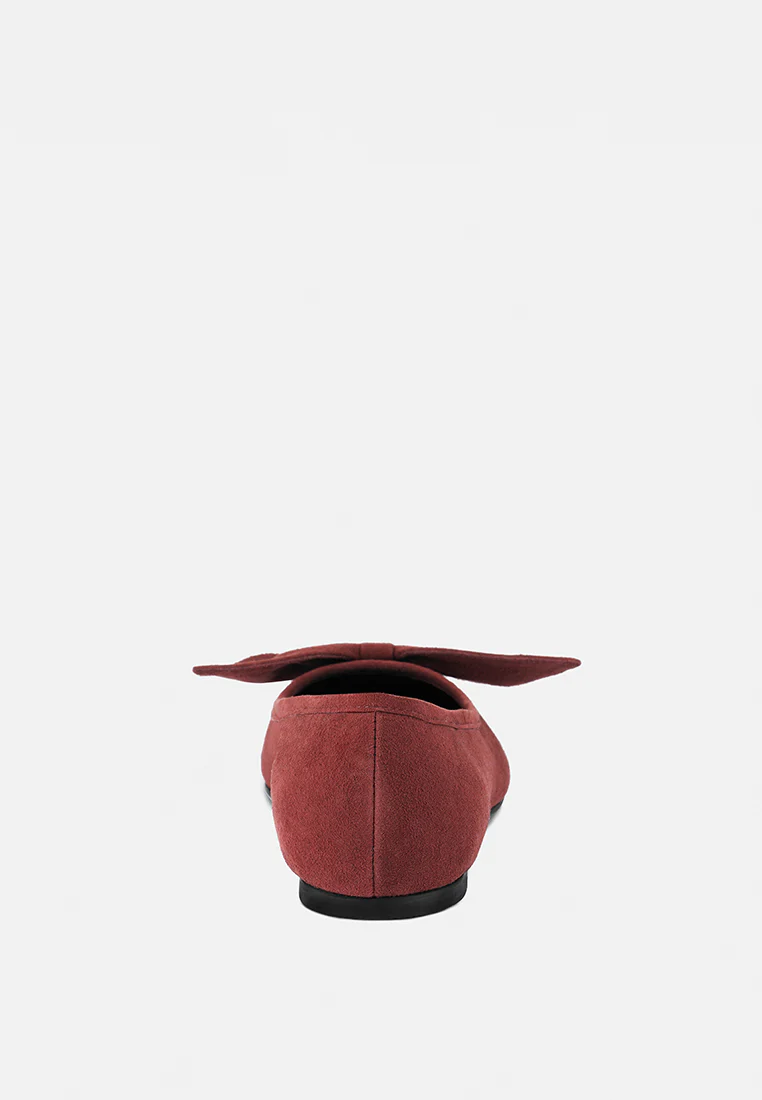 CHUCKLE Burgundy Big Bow Suede Ballerina Flats - Image 5