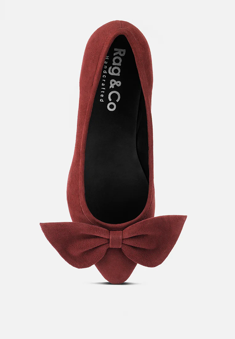 CHUCKLE Burgundy Big Bow Suede Ballerina Flats - Image 6