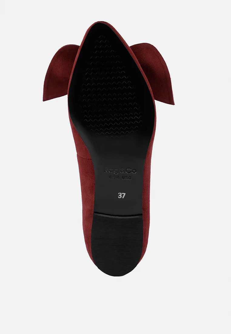 CHUCKLE Burgundy Big Bow Suede Ballerina Flats - Image 7