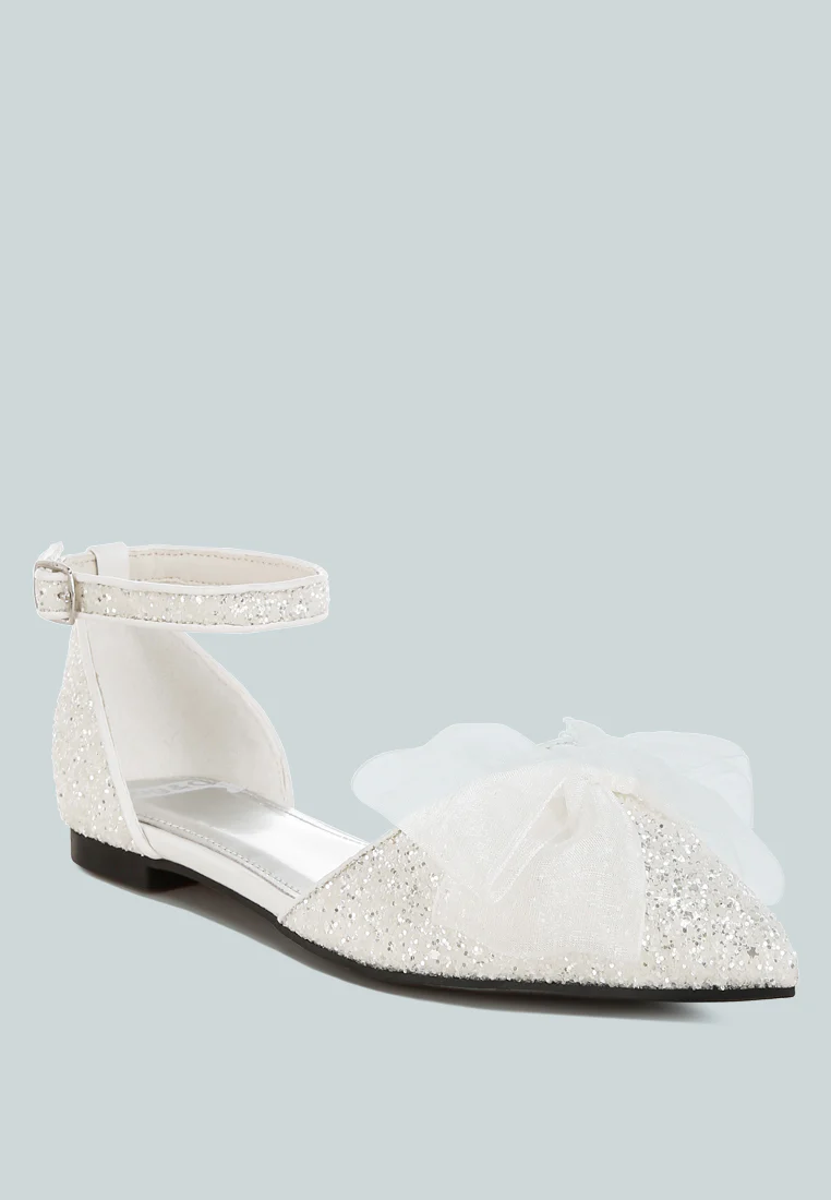 Clarice Sheer Bow Detail Glitter Flat Sandals - Image 3