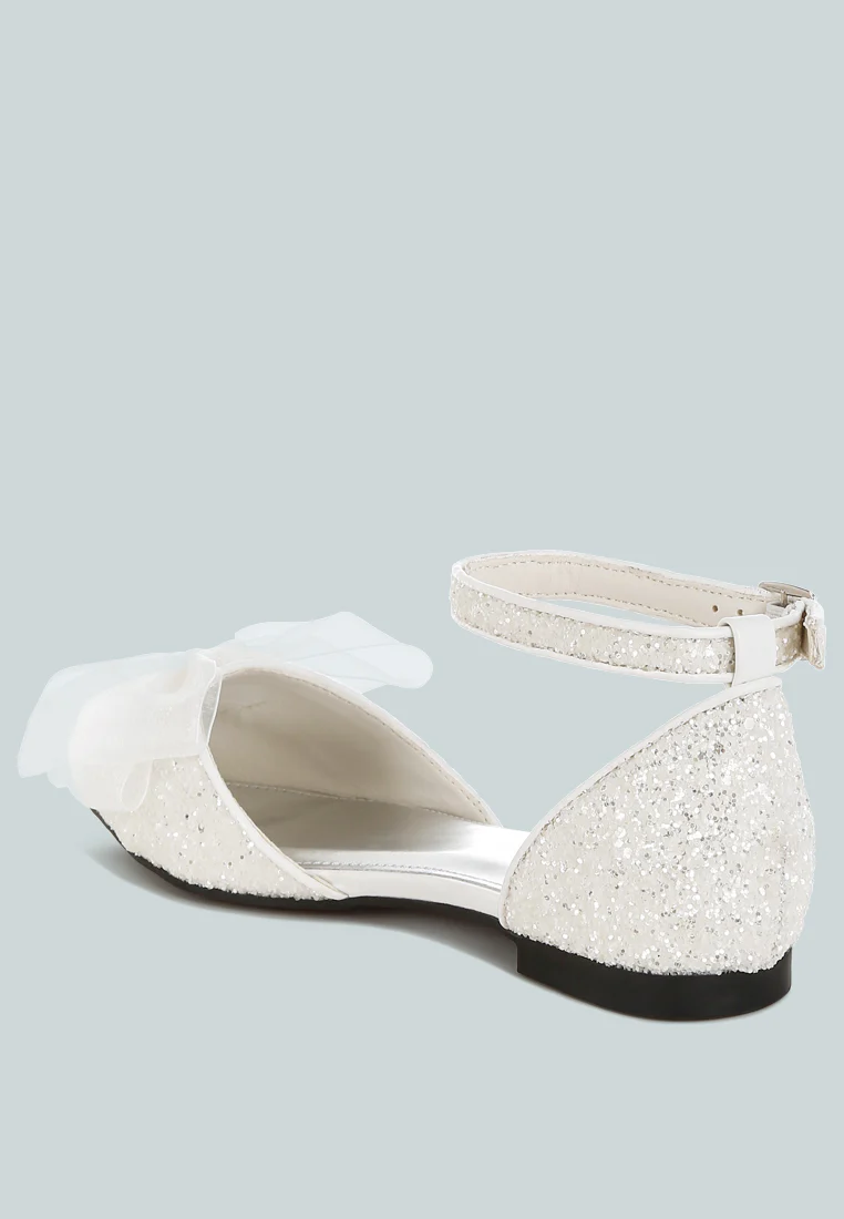 Clarice Sheer Bow Detail Glitter Flat Sandals - Image 4