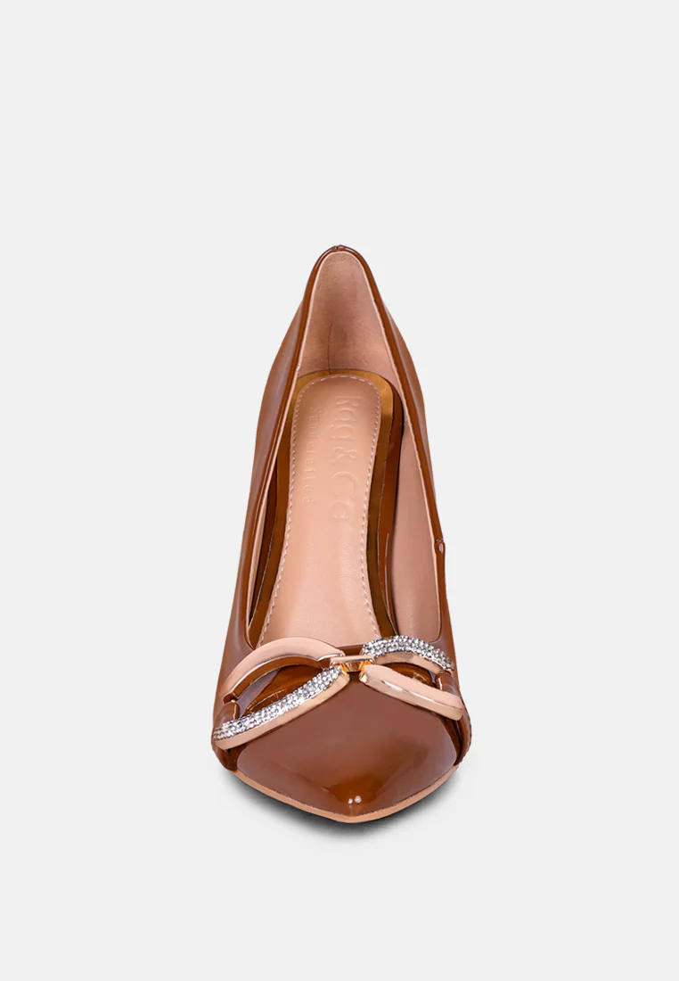 COCKTAIL Buckle Embellished Stiletto Pump Shoes in Camel - Image 4