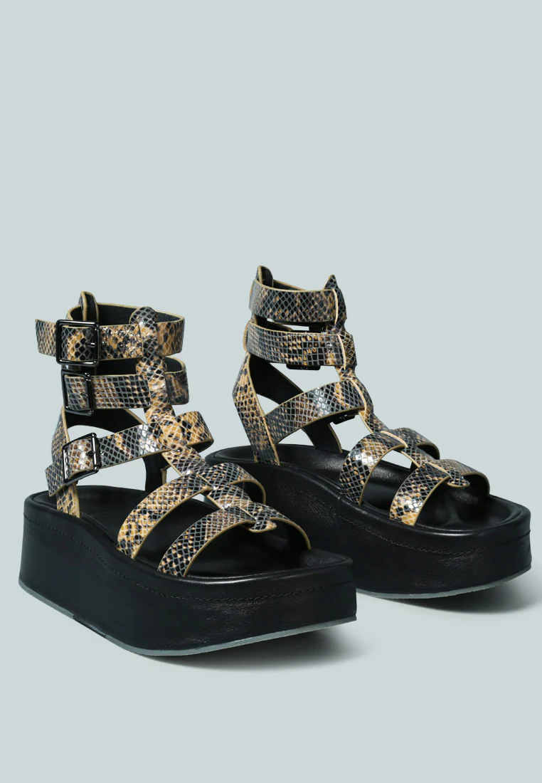 CRUZ Gladiator Platform Leather Sandal in Snake Print - Image 3