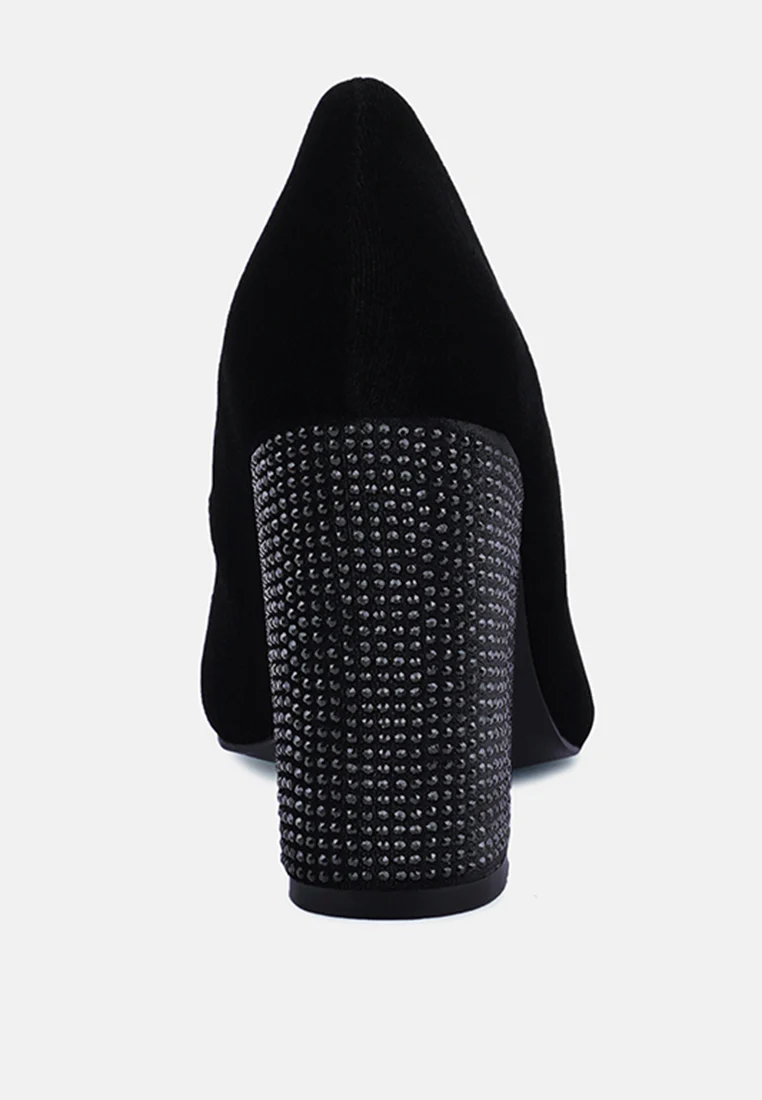 CYBER-GIRL Black Rhinestone Block Heeled Pumps - Image 5