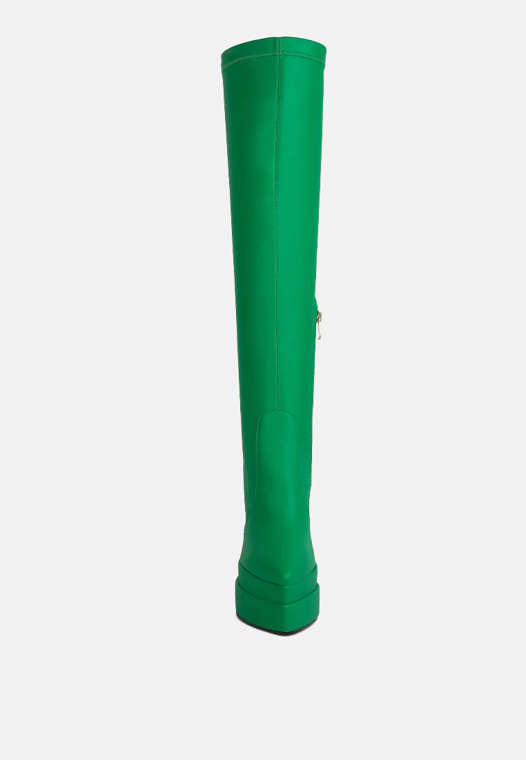 CYBER-PUNK High Platform Long Boots in Green - Image 3