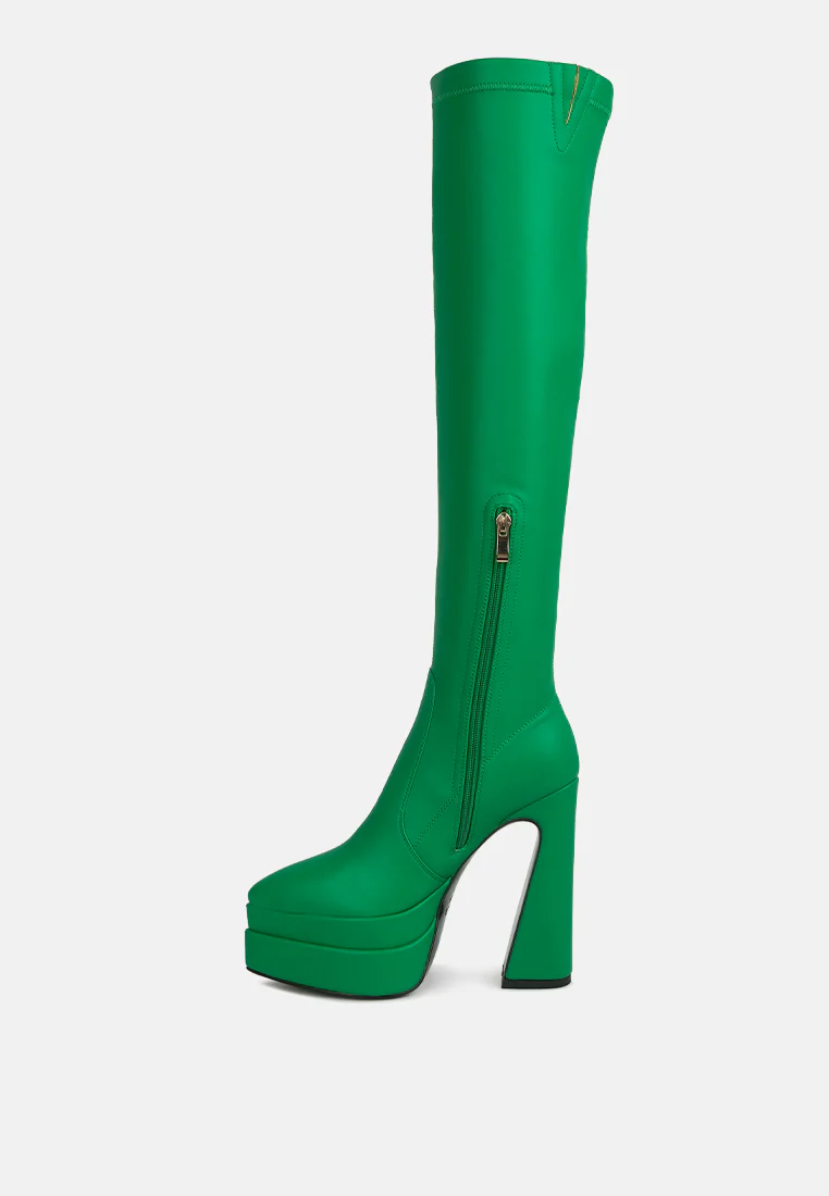 CYBER-PUNK High Platform Long Boots in Green - Image 4