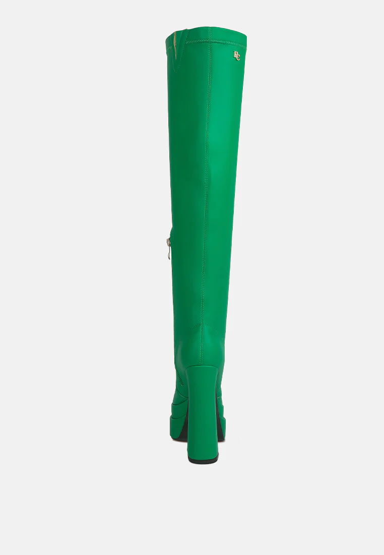 CYBER-PUNK High Platform Long Boots in Green - Image 5