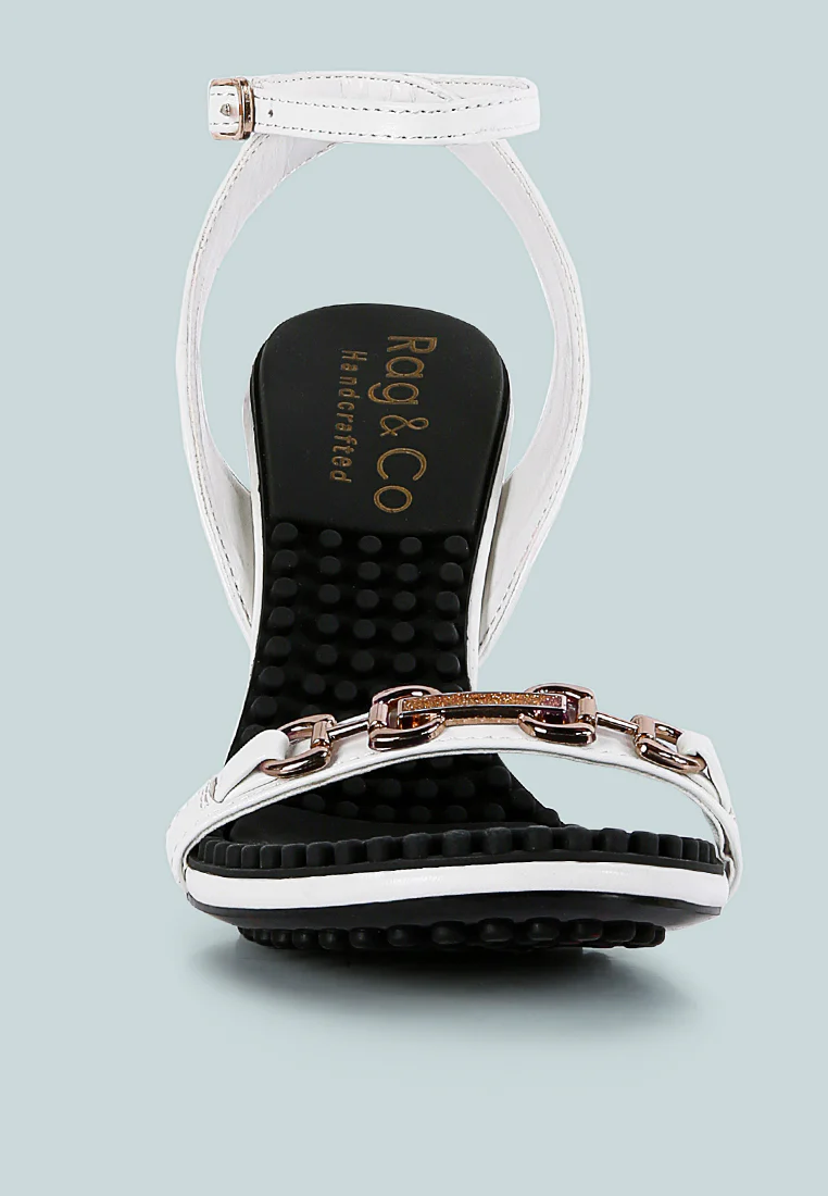 DAENERYS White Horsebit Embellished Sandals - Image 3