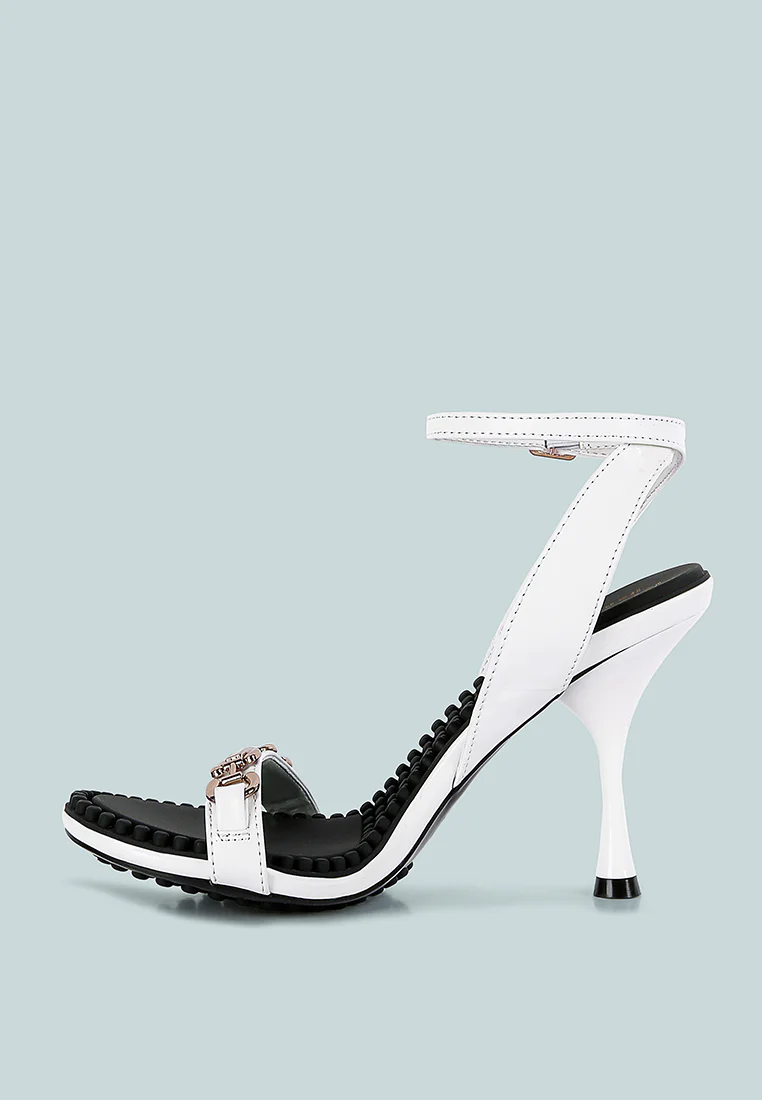 DAENERYS White Horsebit Embellished Sandals - Image 4