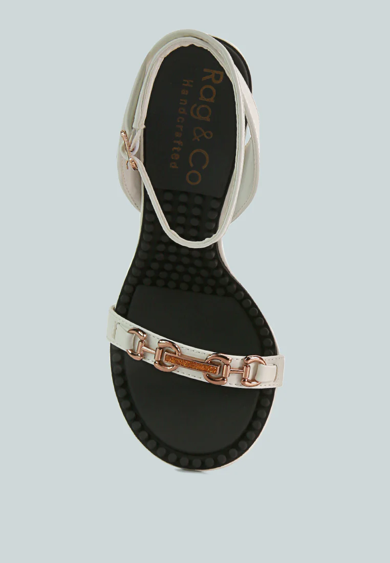 DAENERYS White Horsebit Embellished Sandals - Image 7