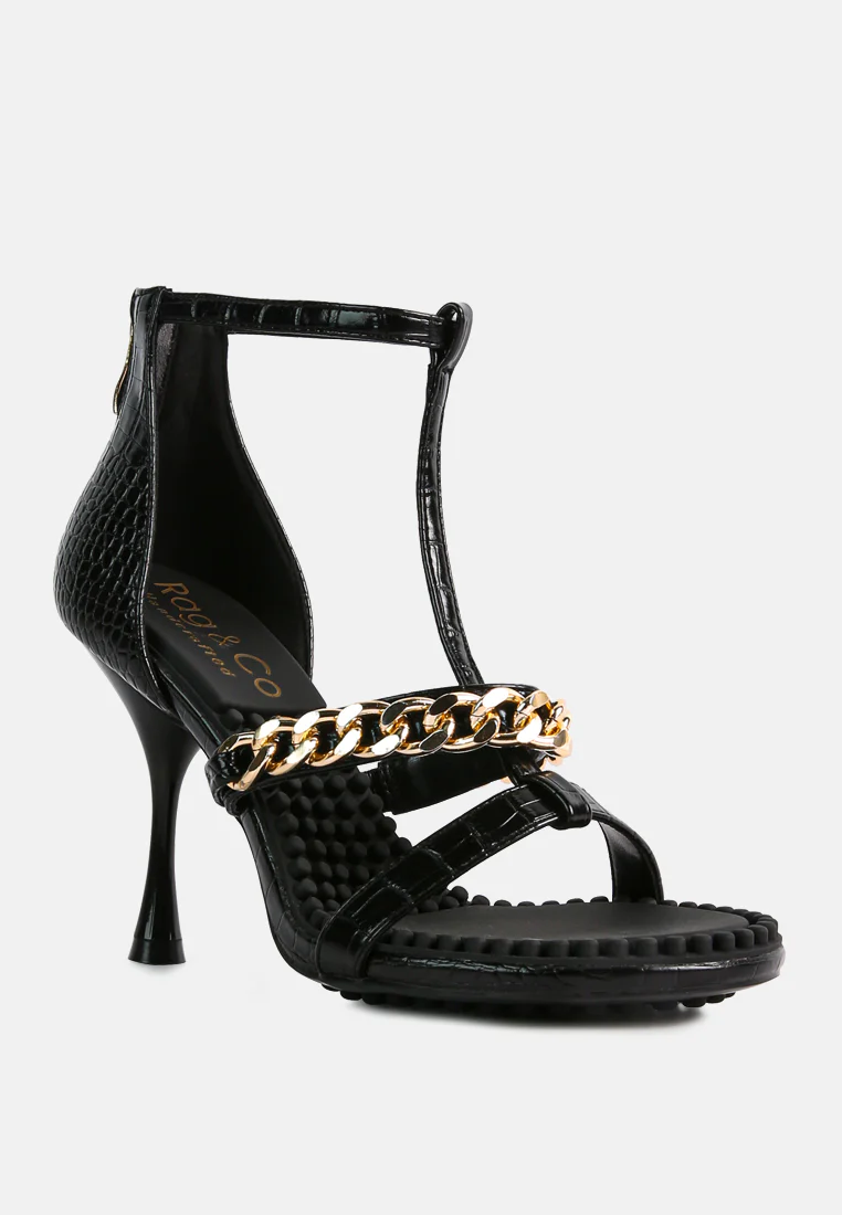 DAKOTA Metal Chain Embellishment Sandals in Black - Image 3
