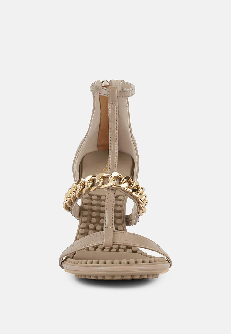 DAKOTA Metal Chain Embellishment Sandals in Latte - Image 3