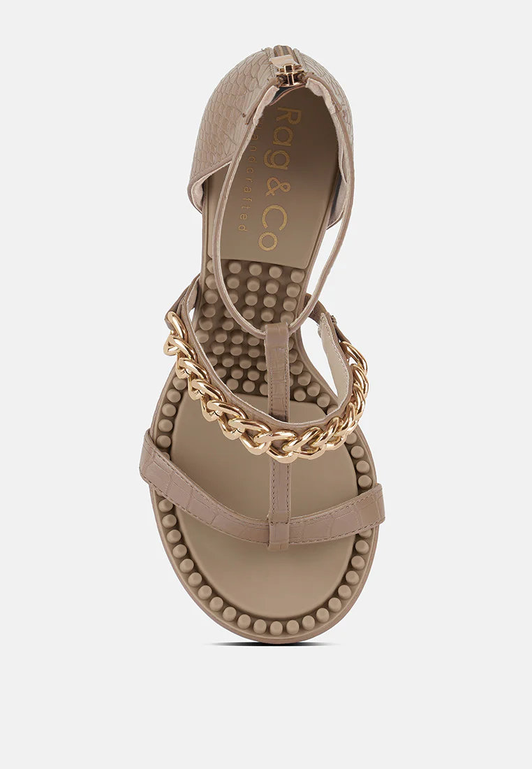 DAKOTA Metal Chain Embellishment Sandals in Latte - Image 6
