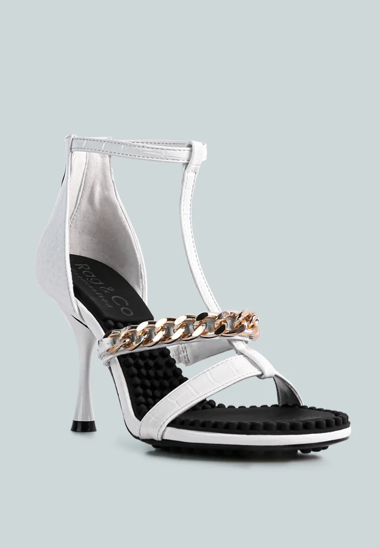 DAKOTA Metal Chain Embellishment Sandals in White - Image 3