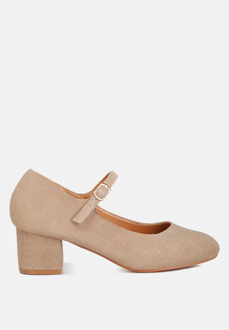 DALLIN Suede Block Heel Mary Janes in Sand - Image 2